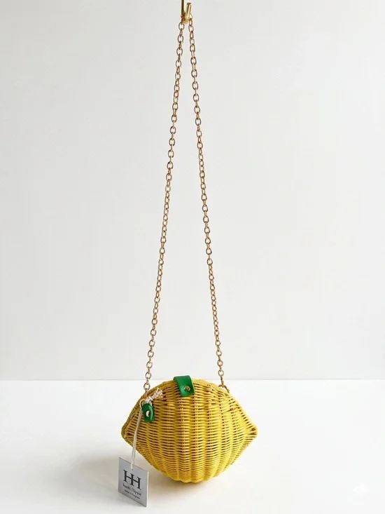 NWT Haute Hippie Style Lemon Fruit Wicker Crossbody Bag Purse - Picture 2 of 8